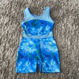 Girls Tie-Dye Gymnastics Biketard-light blue